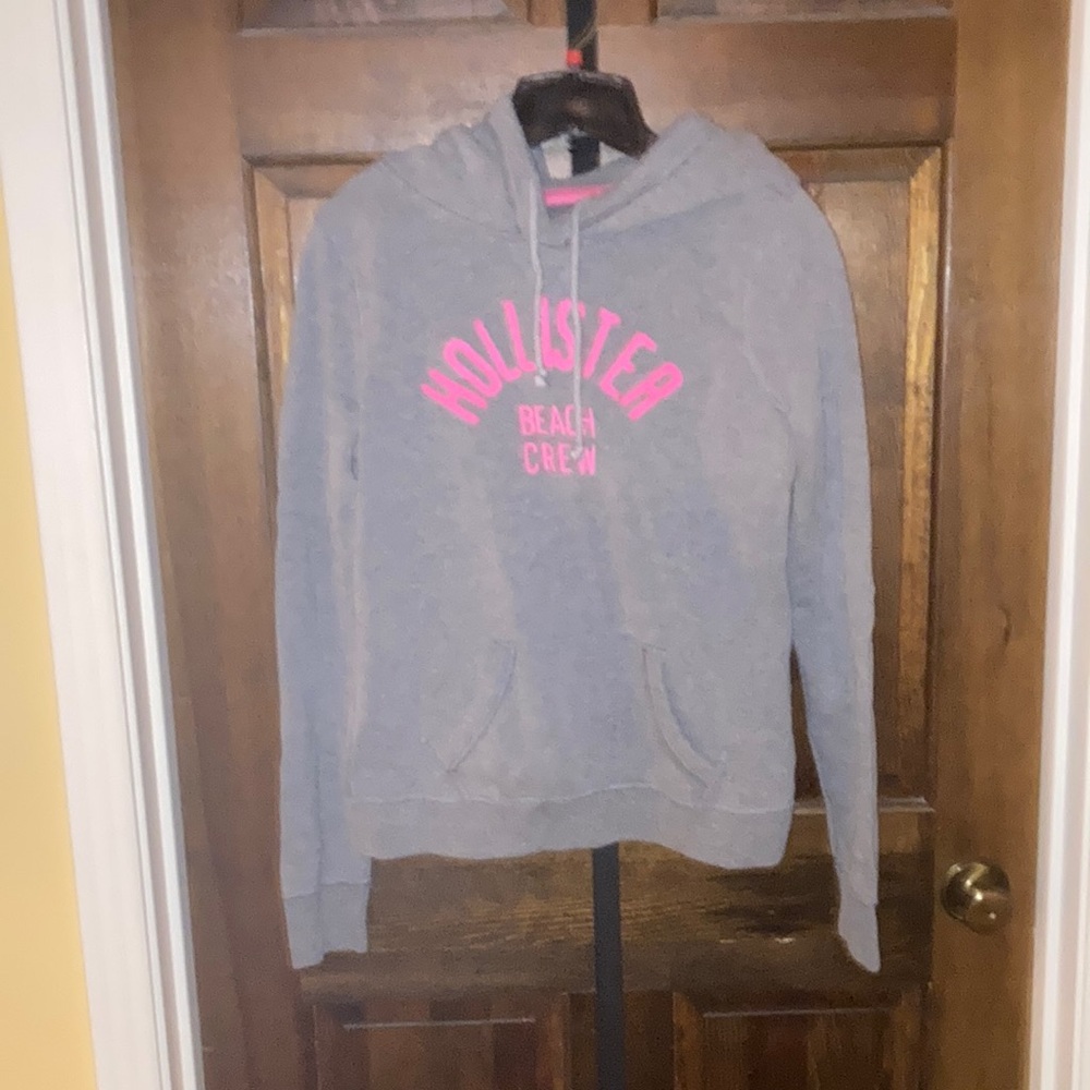 Hollister Gray and Pink Drawstring Neck Sweatshirt Hoodie Size Medium